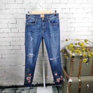 Driftwood Jackie Destroyed Floral Skinny Ankle Jeans Blue Size 27